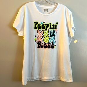 PEEPIN’ IT REAL Tee PEEPS EASTER T-Shirt * White with Black Green Pink Blue XXL